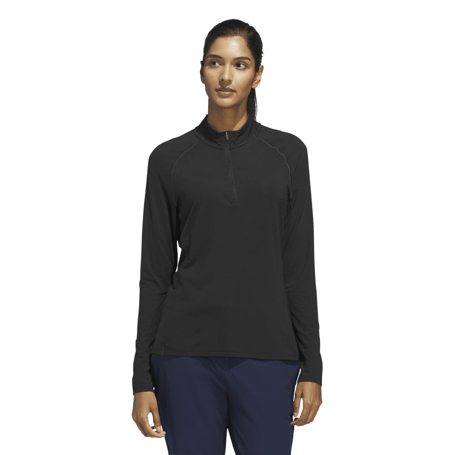 Adidas Ladies Ultimate365 Solid Quarter-Zip Mock Polo Shirt - Black