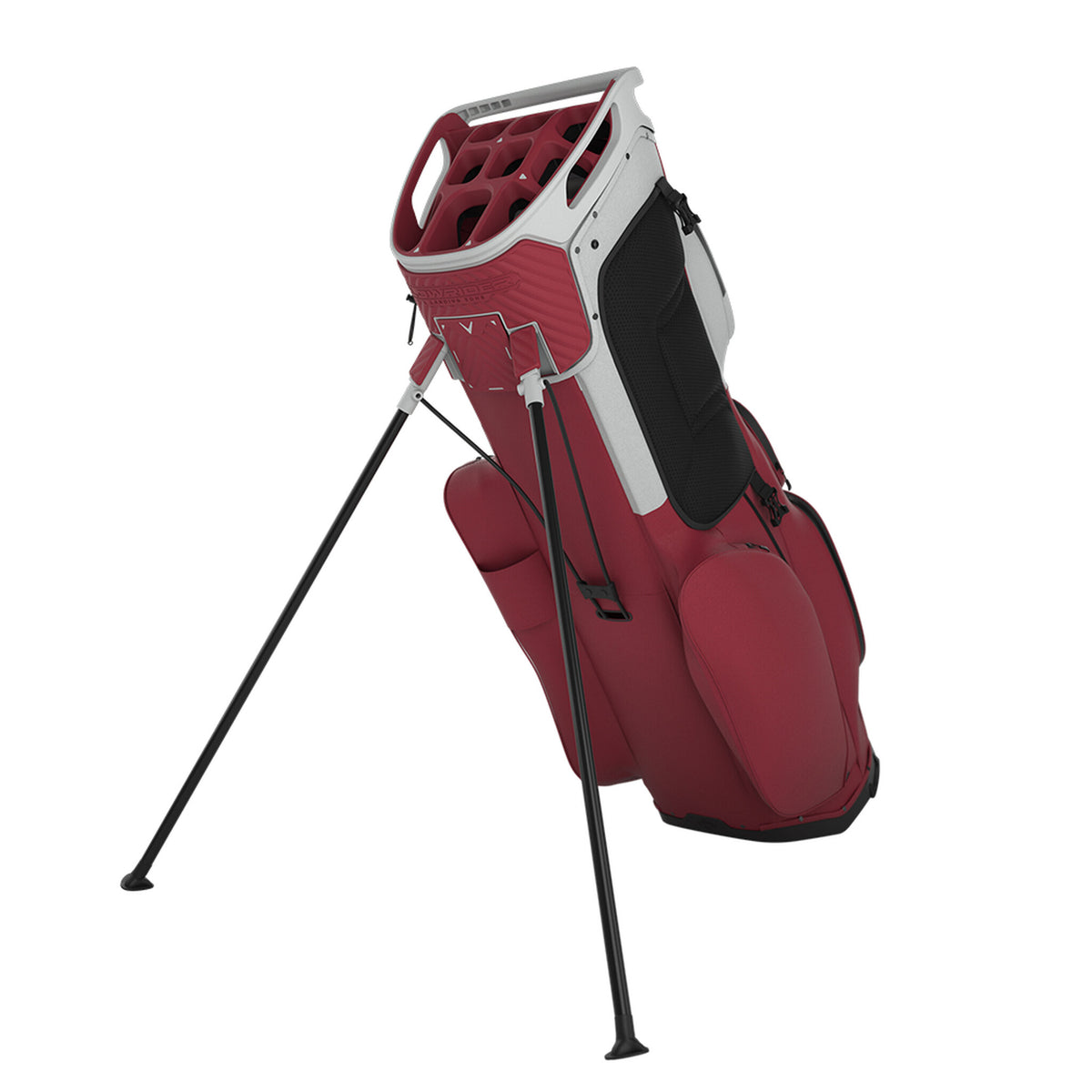 Sac de golf trépied Callaway Fairway 14 argent/cardinal, vue arrière et trépied