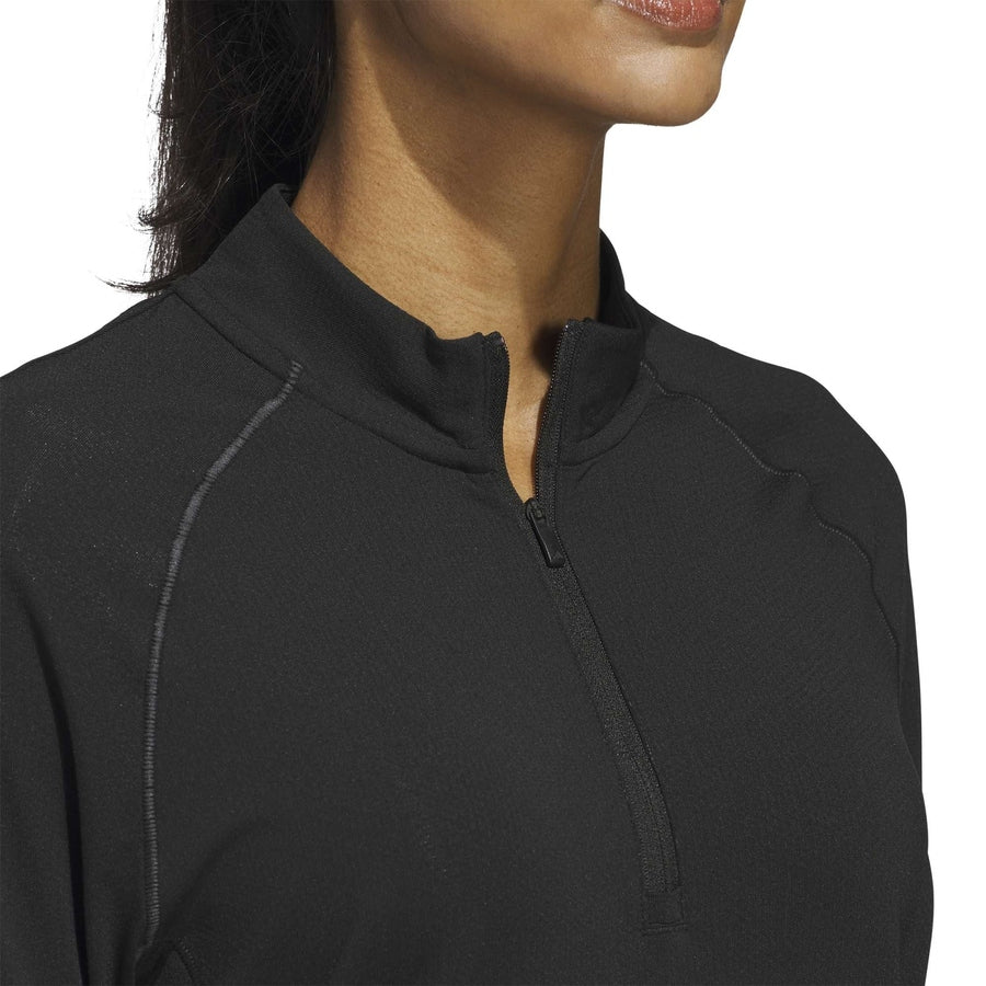 Adidas Ladies Ultimate365 Solid Quarter-Zip Mock Polo Shirt - Black