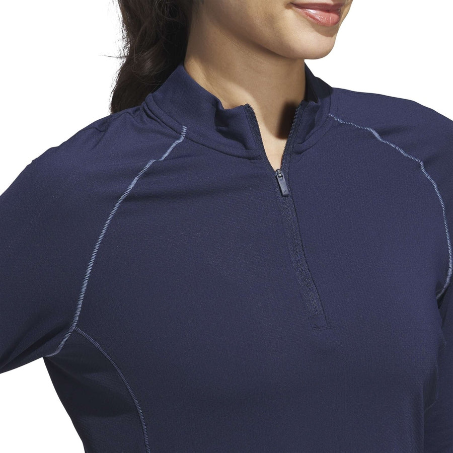 Adidas Ladies Ultimate365 Solid Quarter-Zip Mock Polo Shirt - Navy