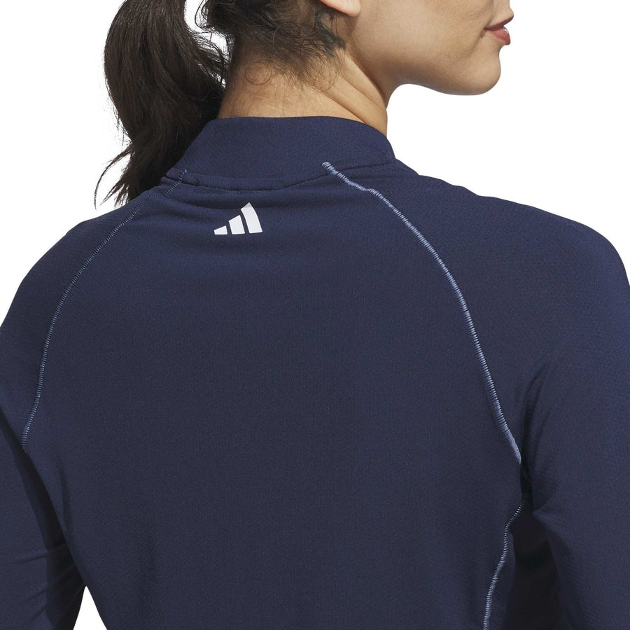 Adidas Ladies Ultimate365 Solid Quarter-Zip Mock Polo Shirt - Navy
