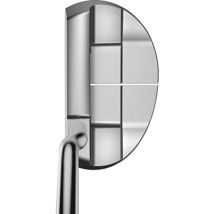 The Cobra Mallet Putter showcases optimized weight distribution for stability, a smooth rounded head, etched alignment lines for precision, and a metallic side-mounted shaft.