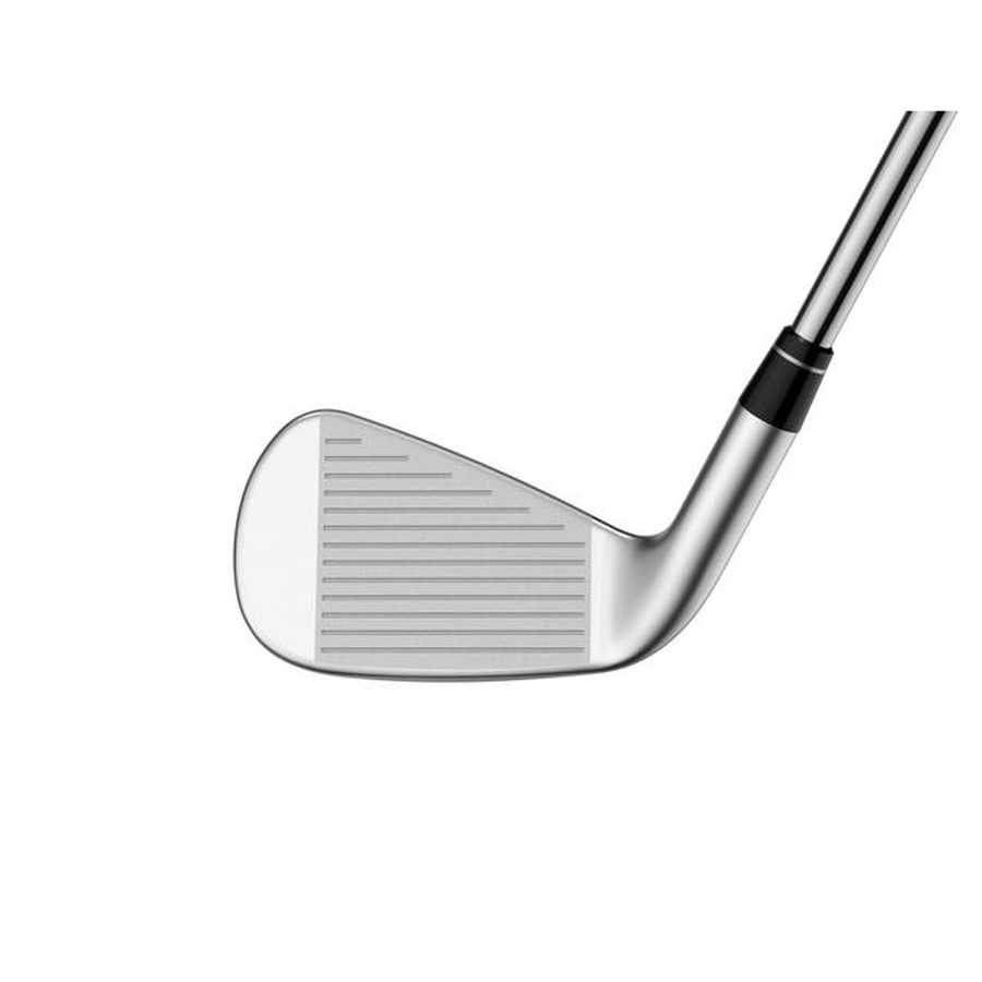 A close-up of a Callaway Apex Ai200 Steel Shaft Irons 5-PW, AW club head, highlighting the grooved face and shaft against a white background—ideal for golfers wanting a modern players distance iron.