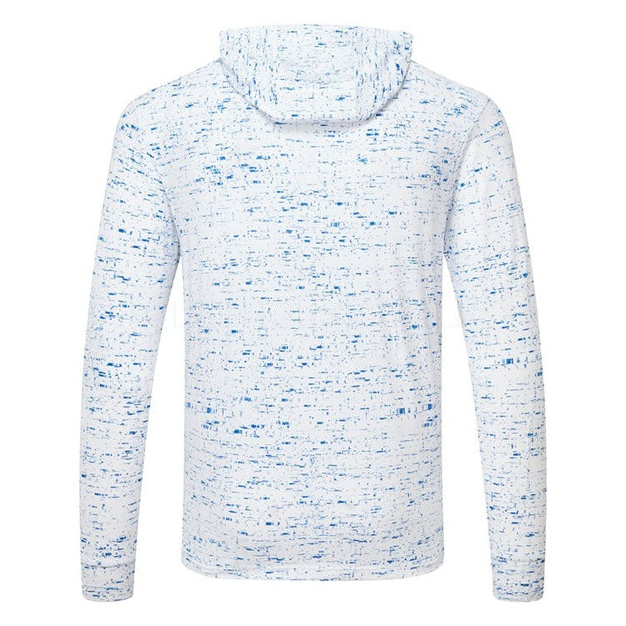 The Two Pack Adidas Core Printed Lightweight Hoodies feature long sleeves, a white base with blue speckles, stretchy fabric for a relaxed fit, and a clean look with no visible logos or designs, shown from the back.