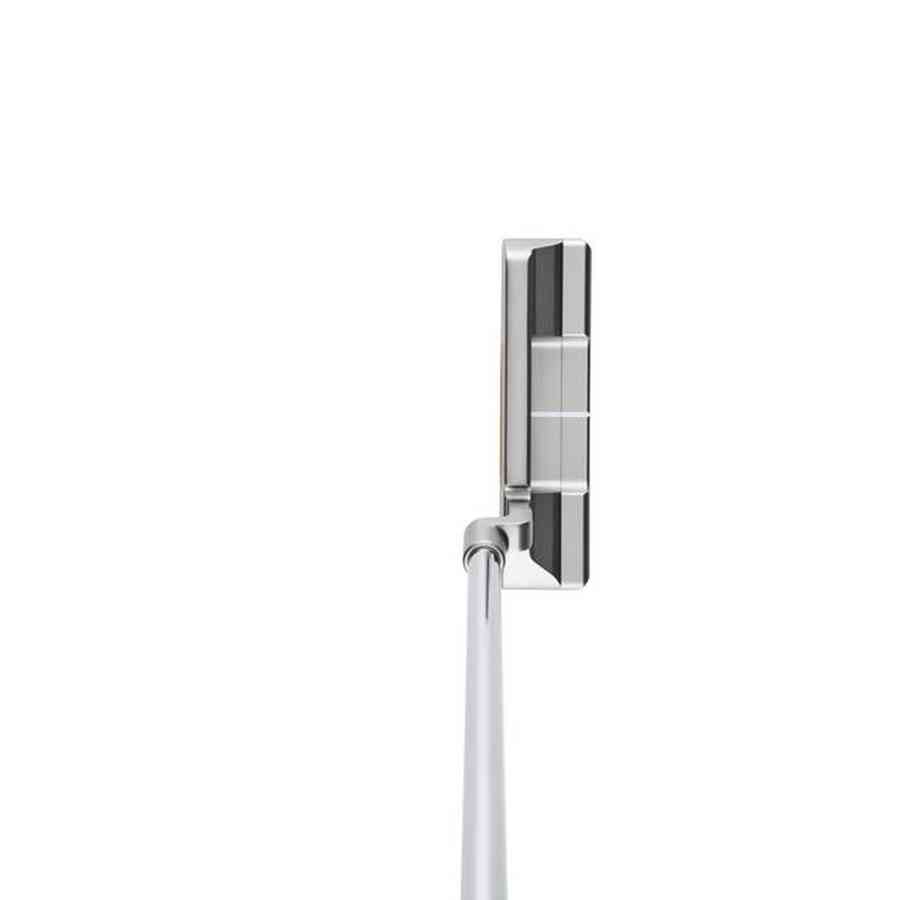 The Odyssey Ai-One Silver Milled Two T CH Putter is shown from above, highlighting its stainless steel head with alignment lines, a milled titanium insert, and part of the shaft against a white background.