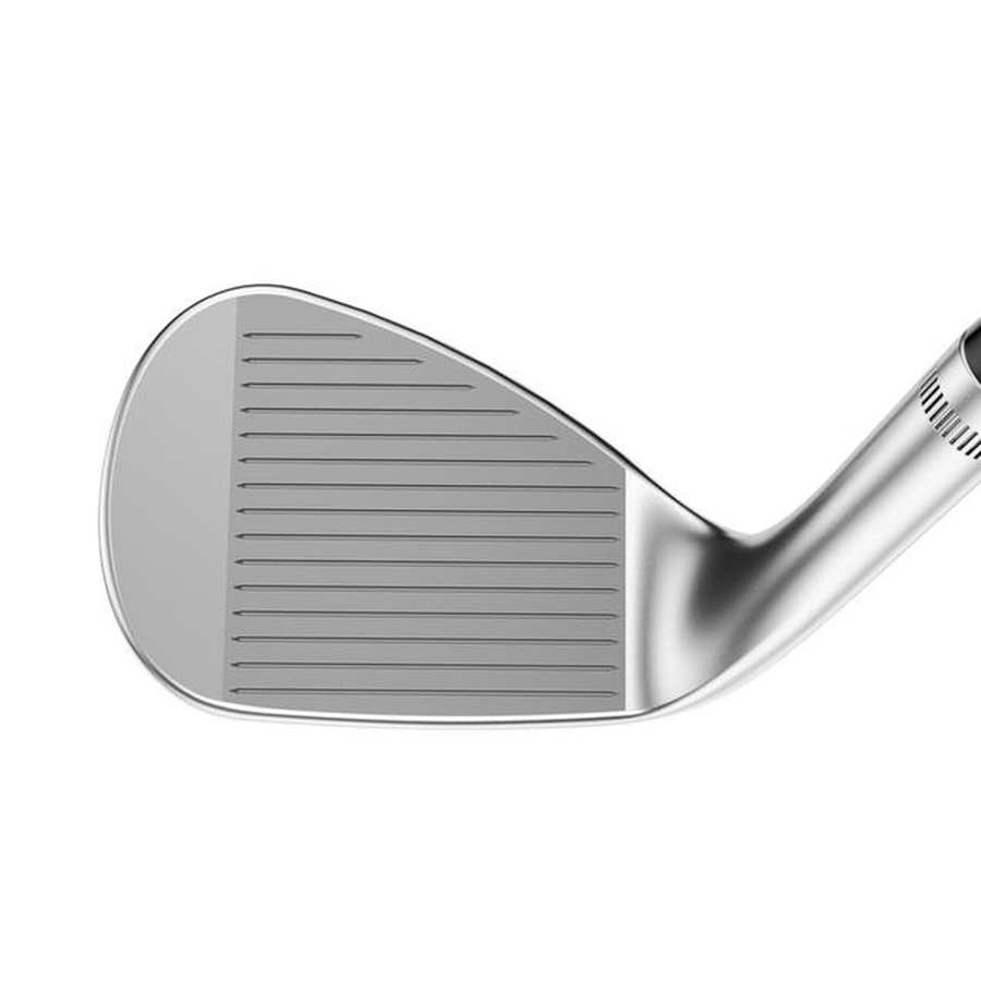 Close-up of the Callaway Jaws Raw Wedge iron head with Full Face Groove design, showing the grooved face and part of the hosel against a white background to highlight enhanced spin control.