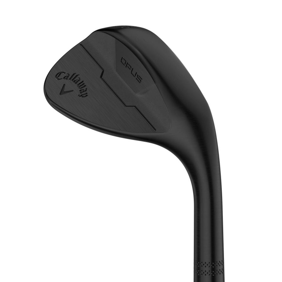 The Callaway Opus Black Wedge, shown against a white background, features Tour-level spin and displays the brand name with OPUS engraved on its clubhead.