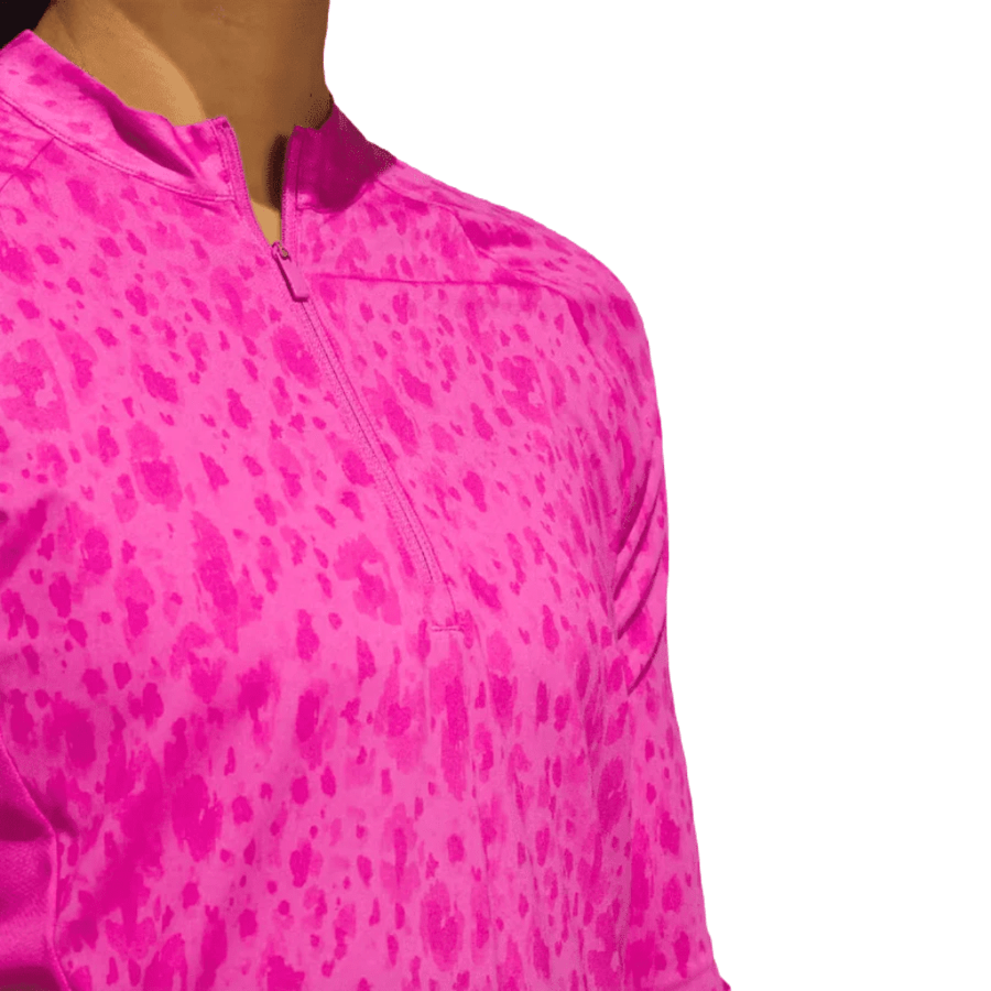 Adidas Ladies Ultimate365 Printed 1/4-Zip Mock-Neck Golf Shirt - Pink