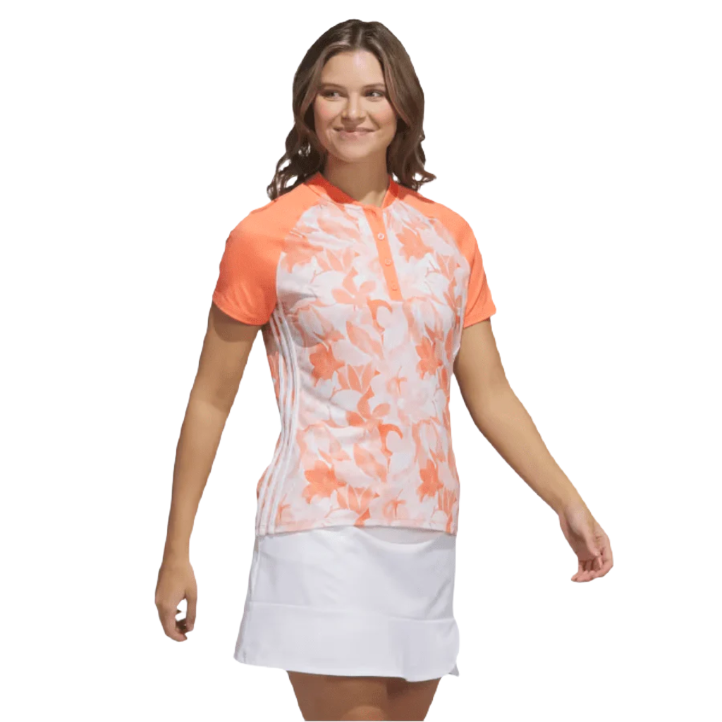 Adidas Ladies Floral Golf Polo Shirt - Orange