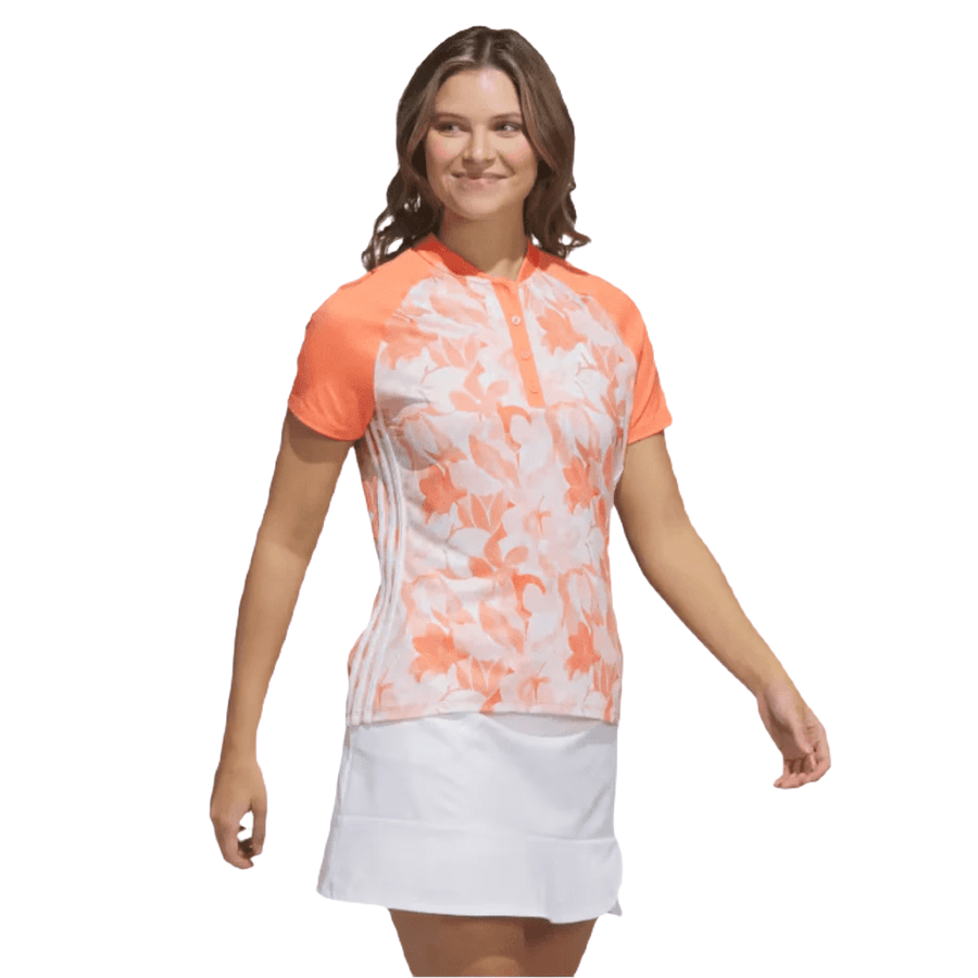 Adidas Ladies Floral Golf Polo Shirt - Orange