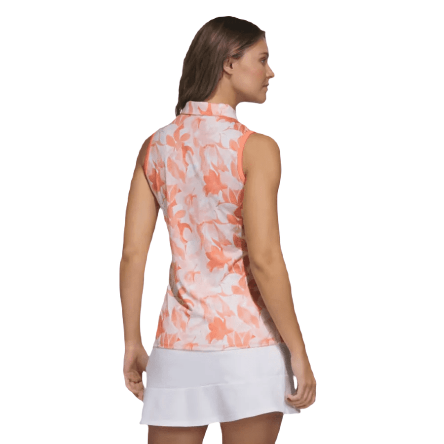 Adidas Ladies Floral Sleeveless Golf Polo Shirt - Orange