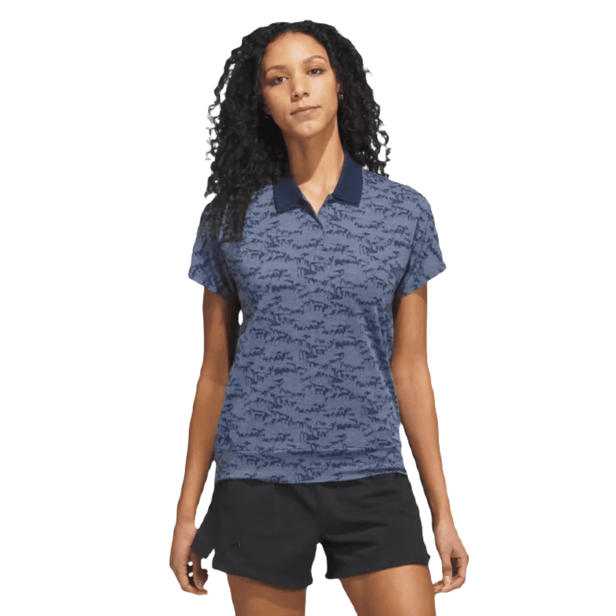 Adidas Ladies Go-To Printed Golf Polo Shirt Navy Free Shippin