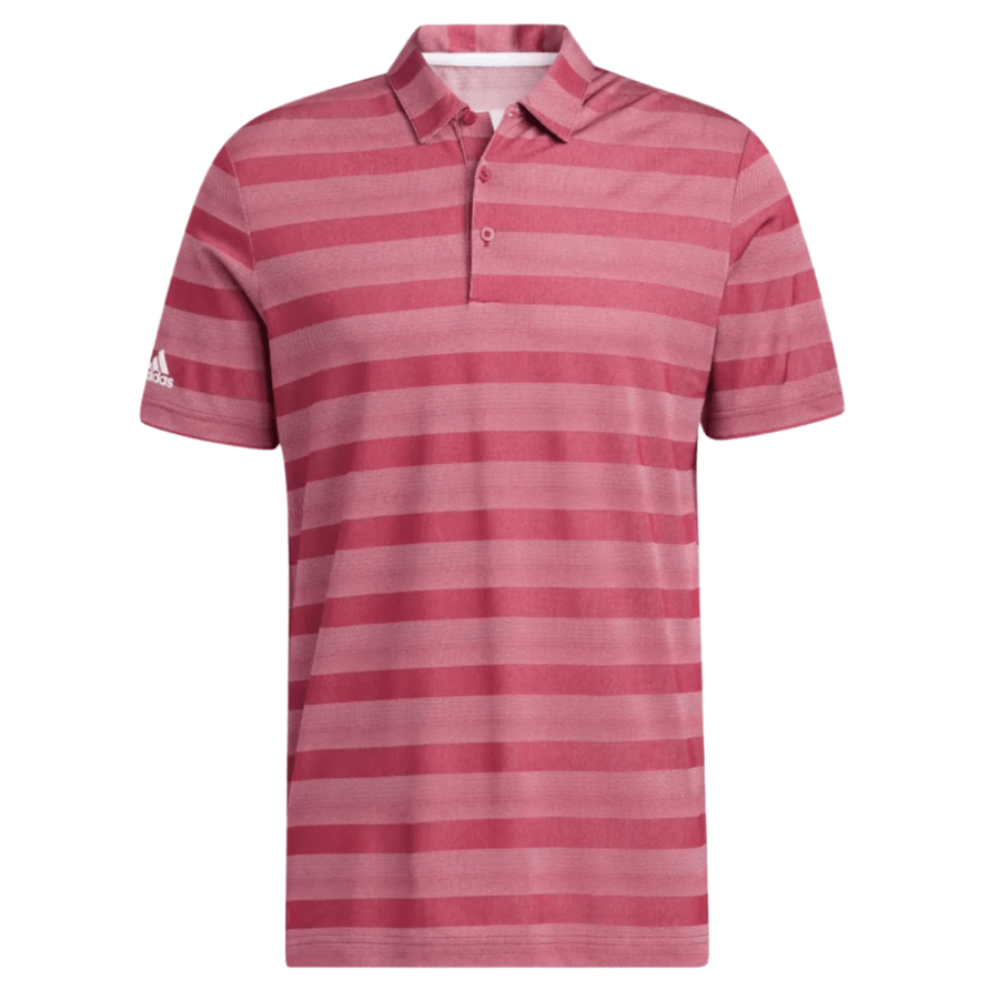 Adidas Two-Color Striped Golf Polo Shirt - Pink