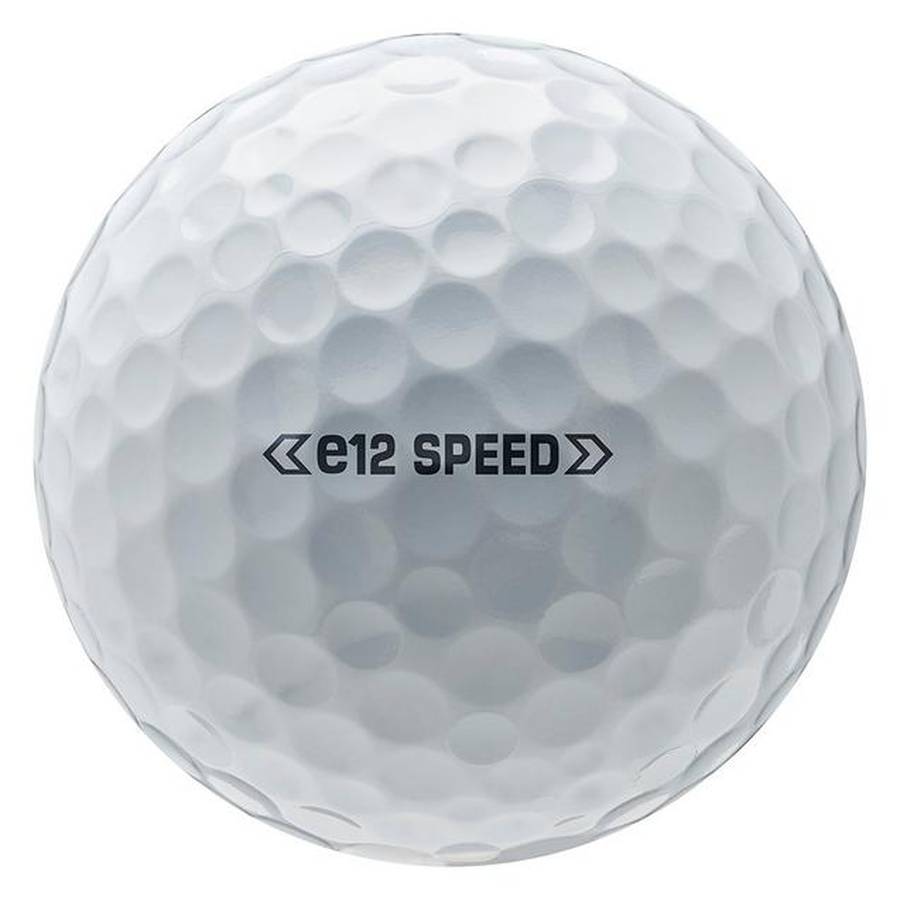 A set of 2 Dozen Bridgestone e12 Speed Golf Balls - Logo Overrun, white with dimples and e12 SPEED text, designed for greater distance and accuracy.