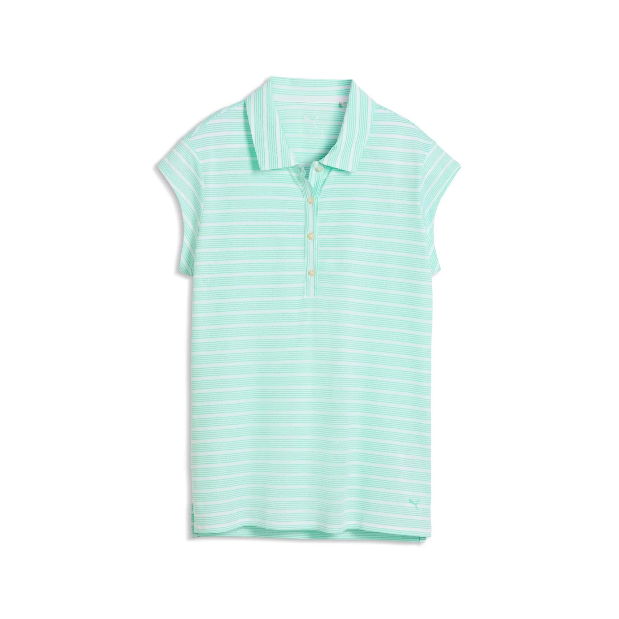 Puma Ladies Pique YD Stripe Cap Sleeve Golf Polo - White/Mint
