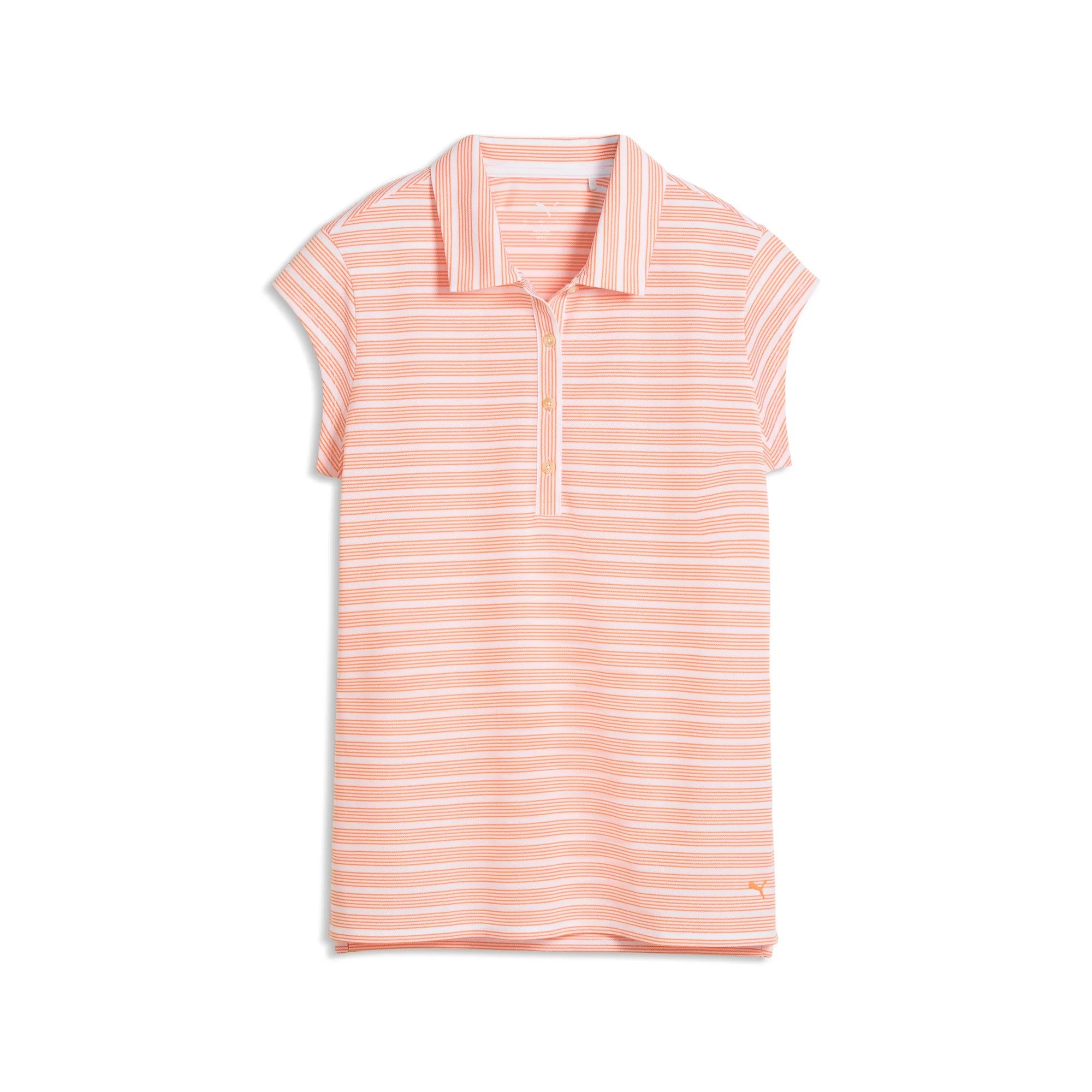 Puma Ladies Pique YD Stripe Cap Sleeve Golf Polo - White/Orange