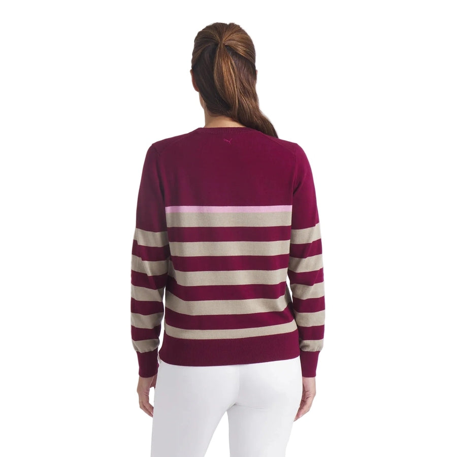 Puma Ladies Resort Stripe Crew Sweater - Ruby