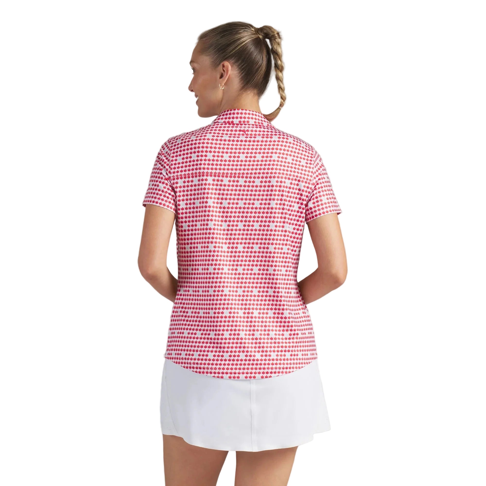Puma Ladies Maple Leaf Printed Golf Polo - Red