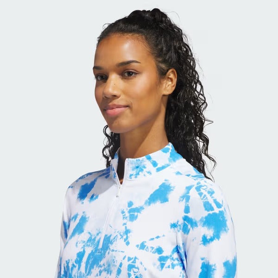 Adidas Ladies Ultimate365 Printed Quarter-Zip Mock Polo Shirt
