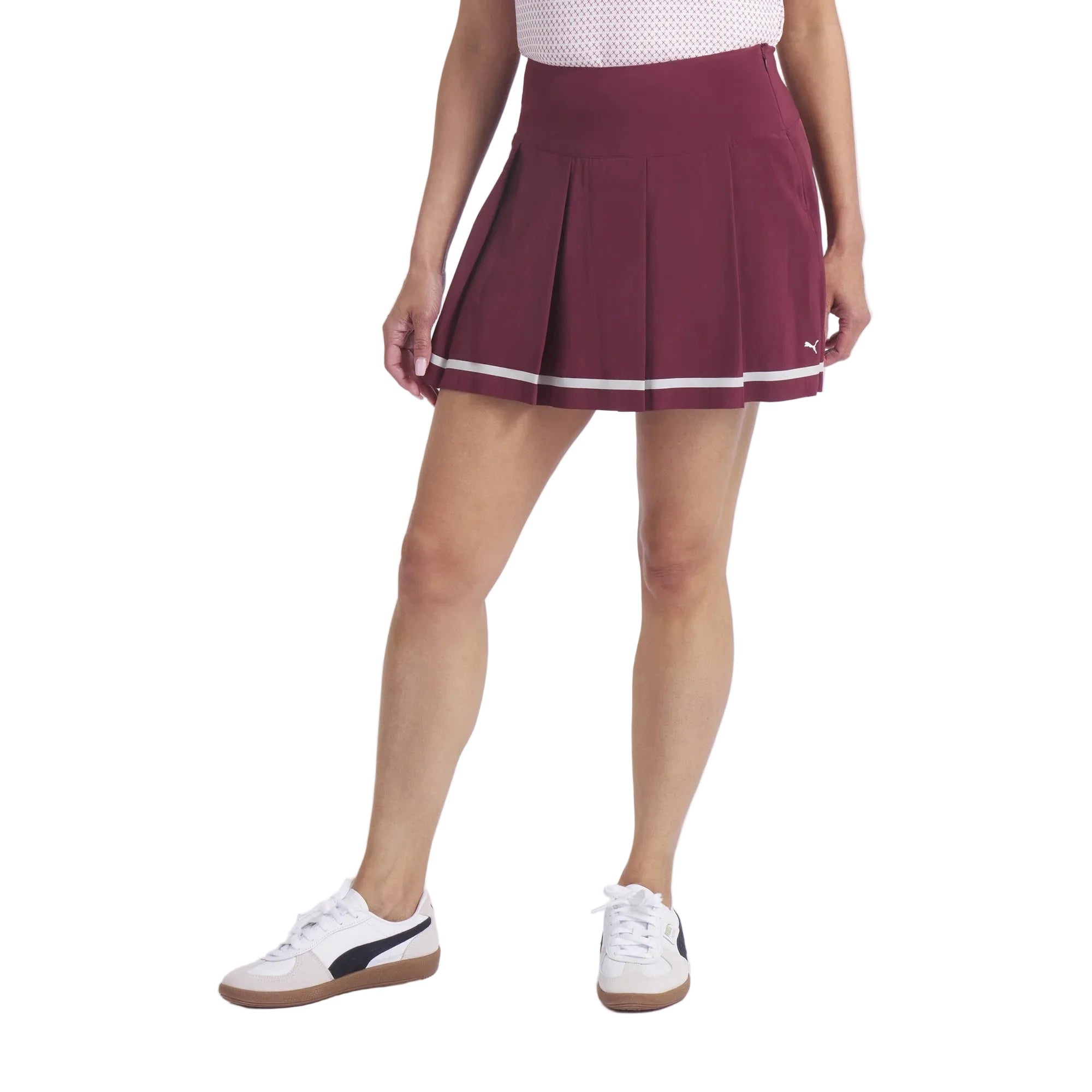 Puma Ladies Stripe Pleated Golf Skirt - Ruby