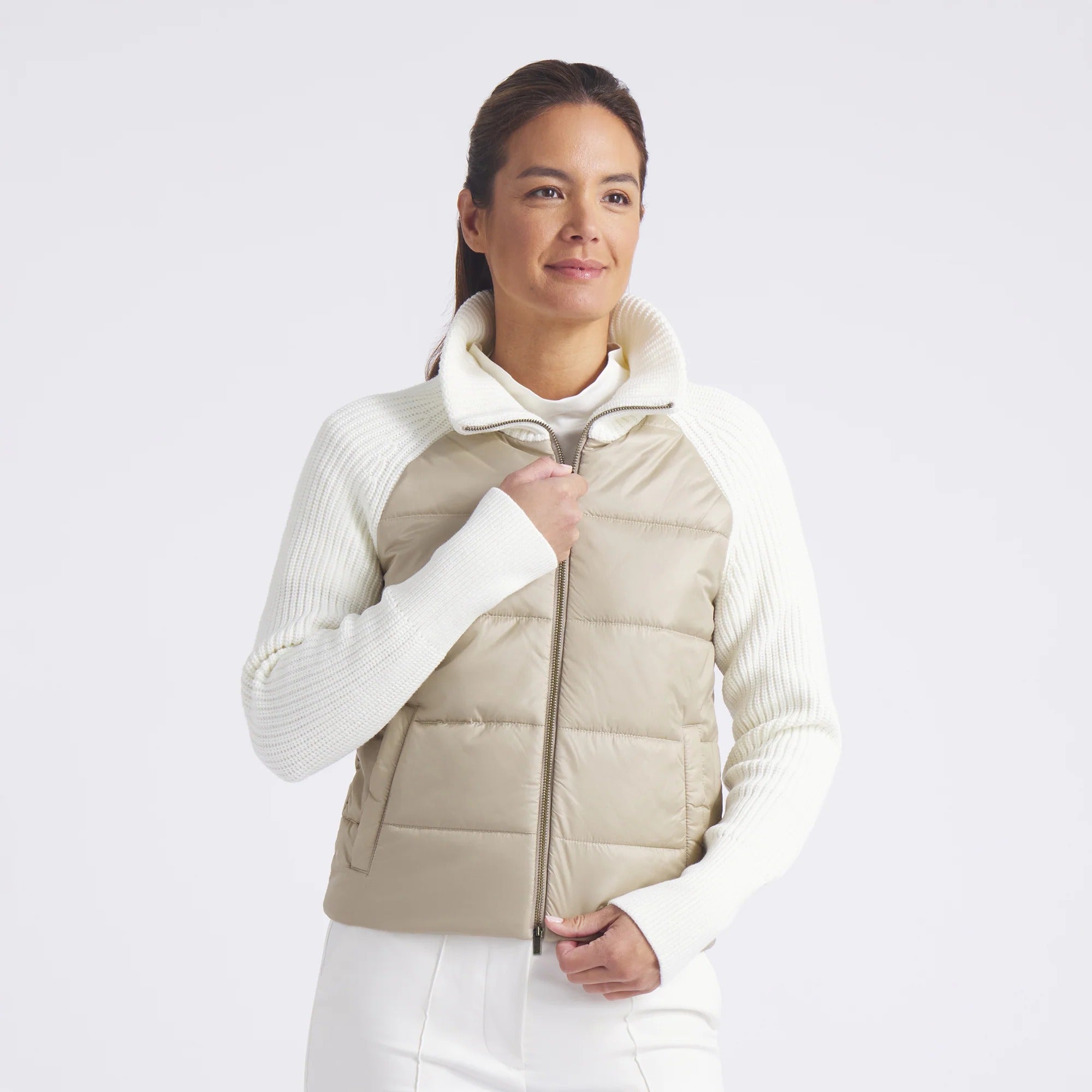 Puma Ladies Hybrid Sweater Golf Jacket - Beige