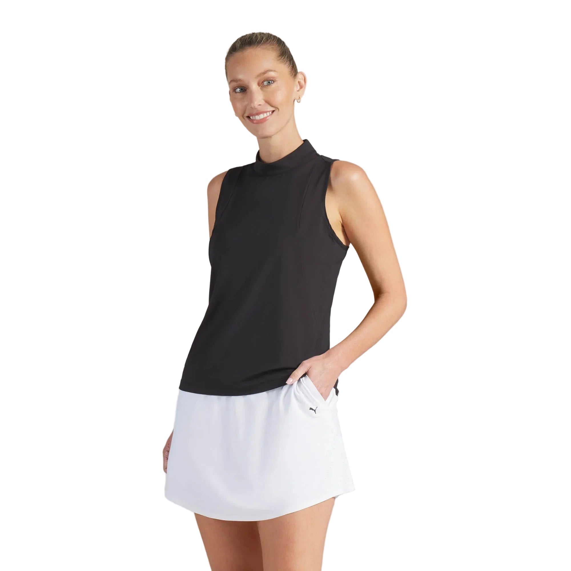 Puma Ladies Nylon Sport Sleeveless Mockneck Golf Polo - Black