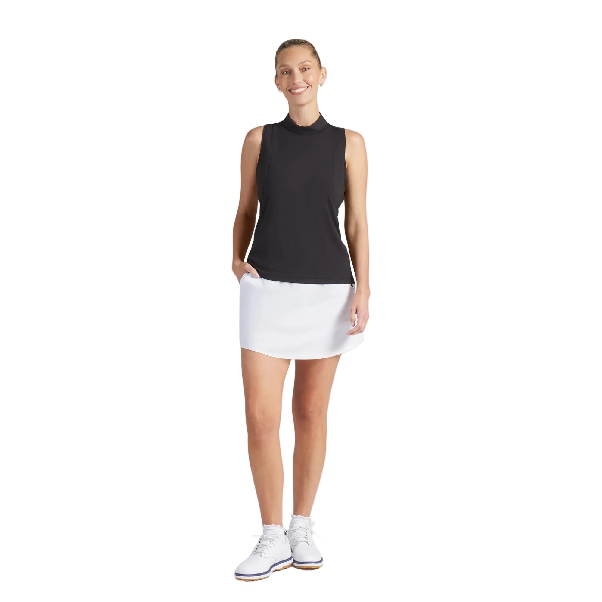 Puma Ladies Nylon Sport Sleeveless Mockneck Golf Polo - Black