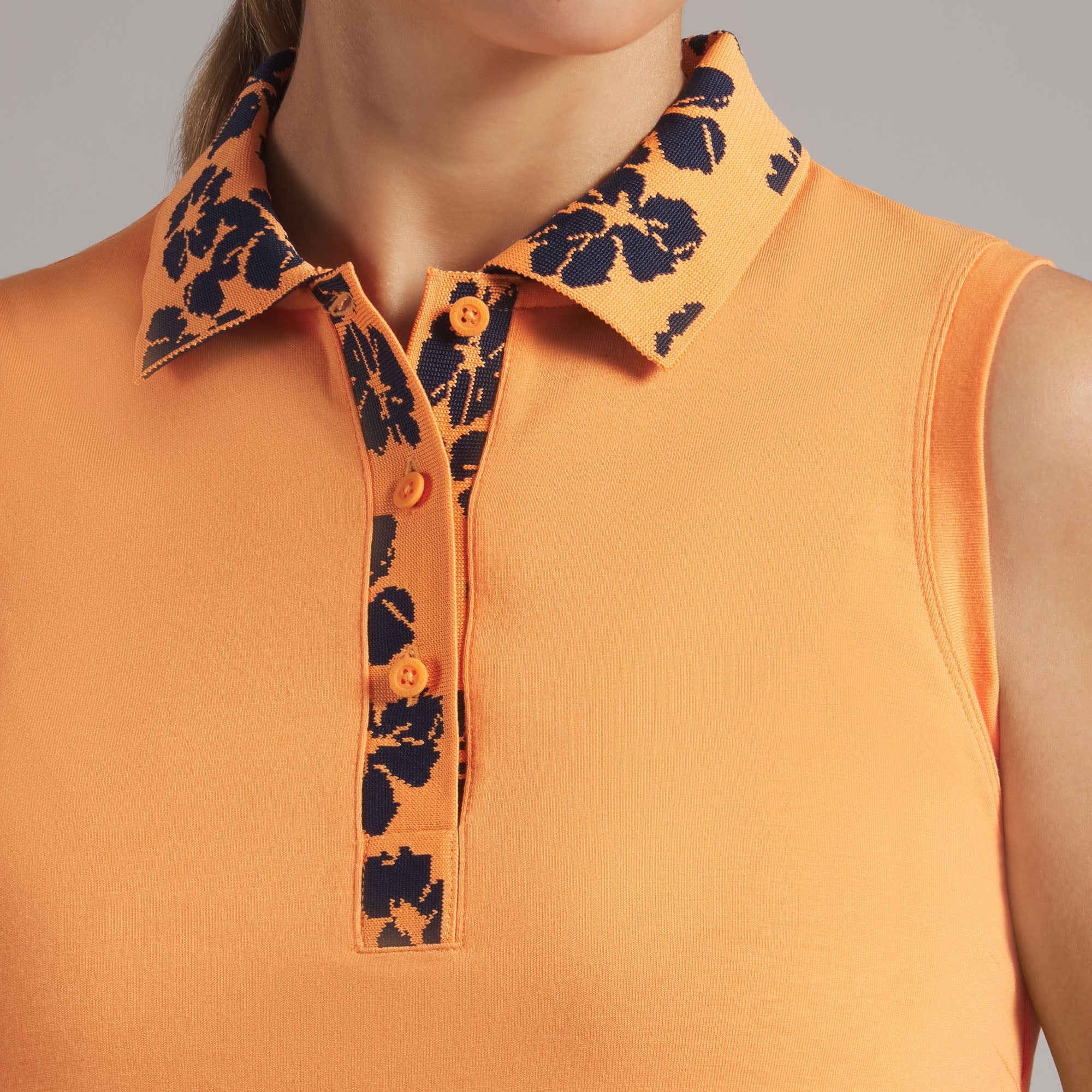 Puma Ladies Modalon Floral Rib Sleeveless Golf Polo - Orange