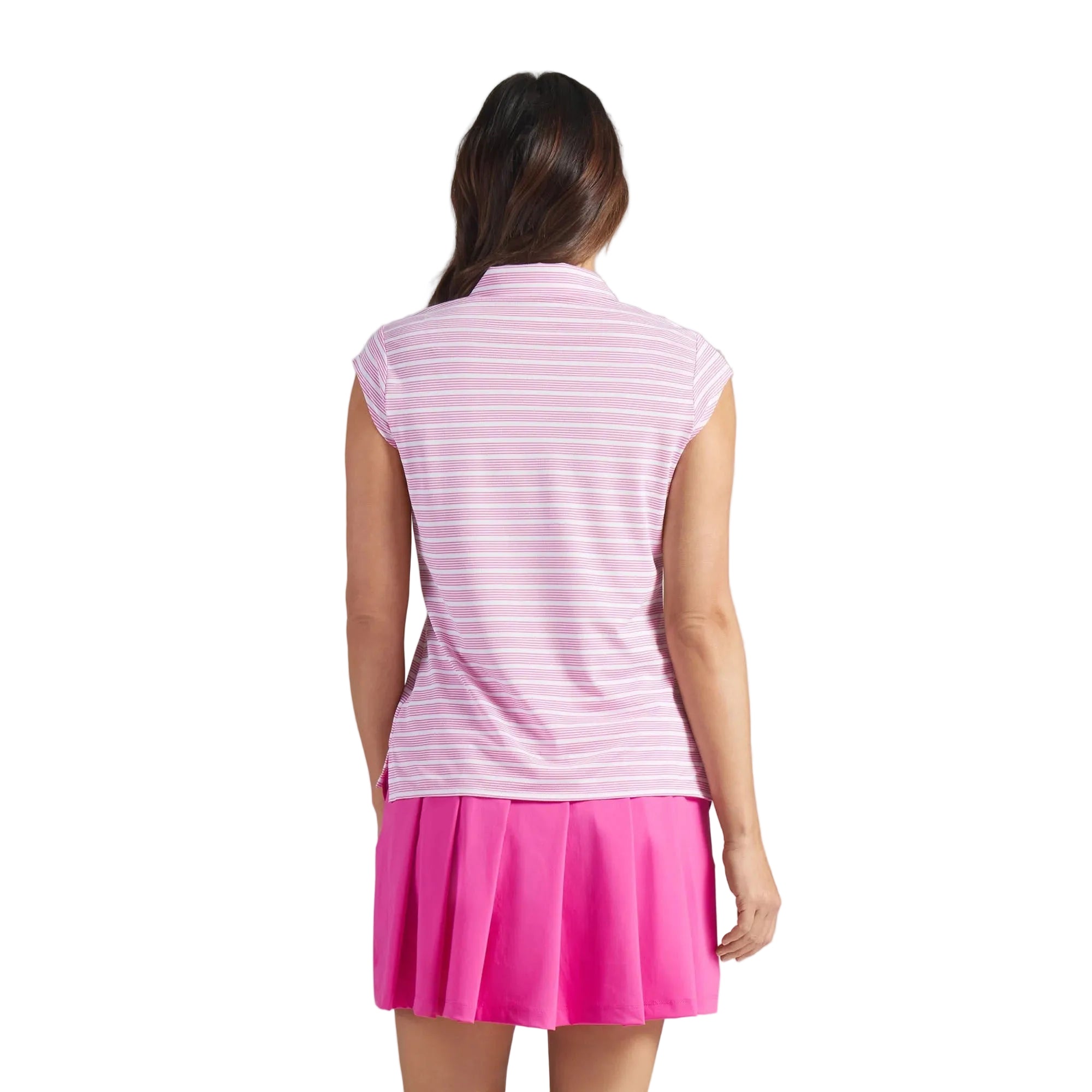 Puma Ladies Pique YD Stripe Cap Sleeve Golf Polo - White/Pink