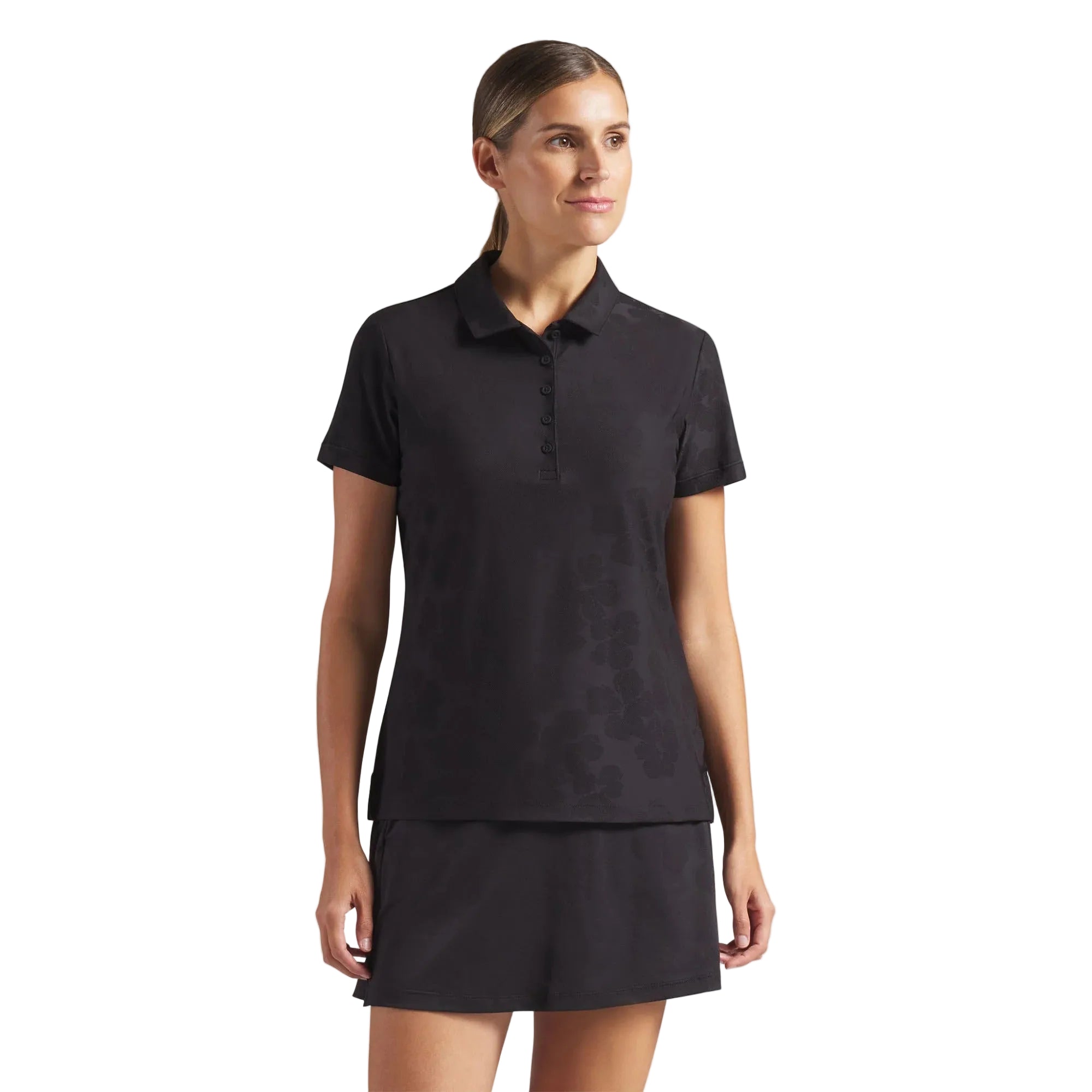 Puma Ladies Floral Lace Jacquard Golf Polo - Black
