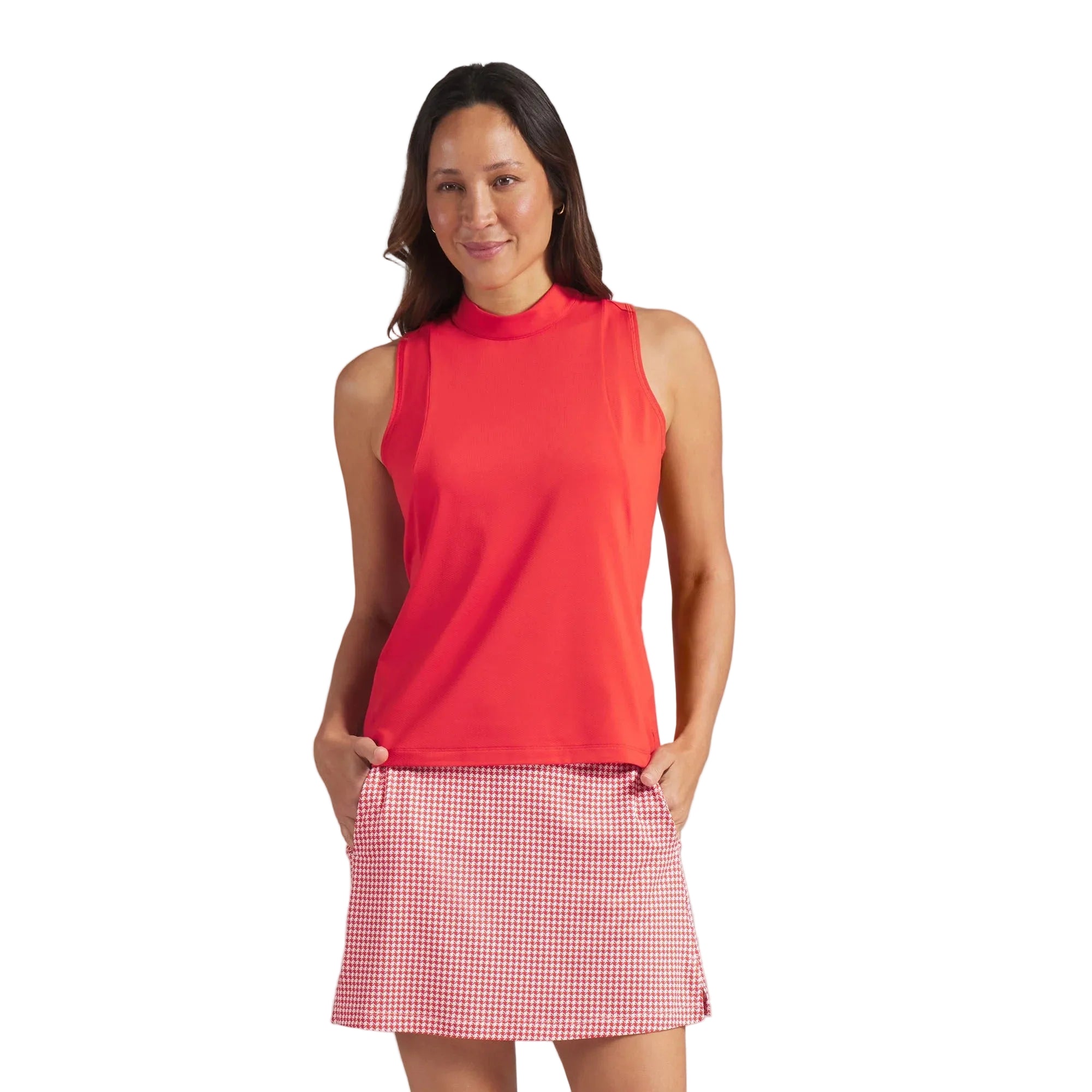 Puma Ladies Nylon Sport Sleeveless Mockneck Golf Polo - Red