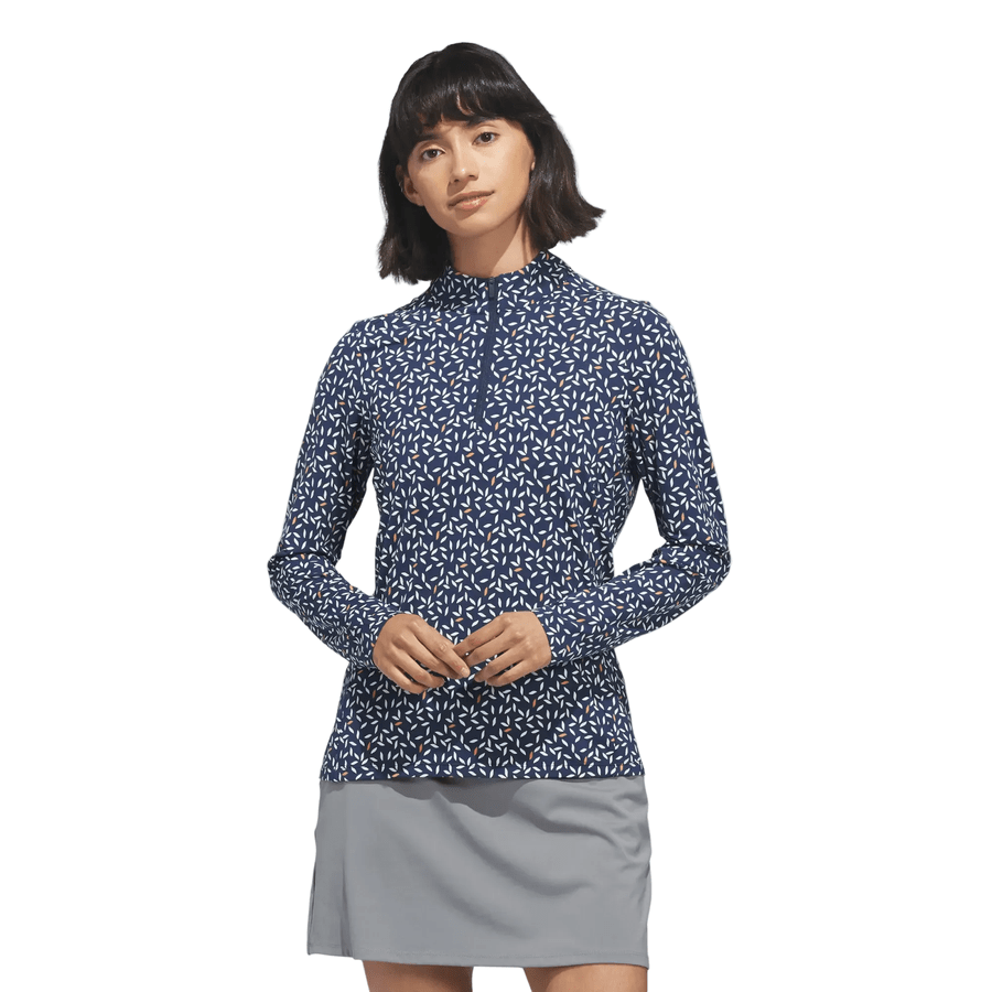 Adidas Ladies Ultimate365 Printed Quarter-Zip Mock Polo Shirt