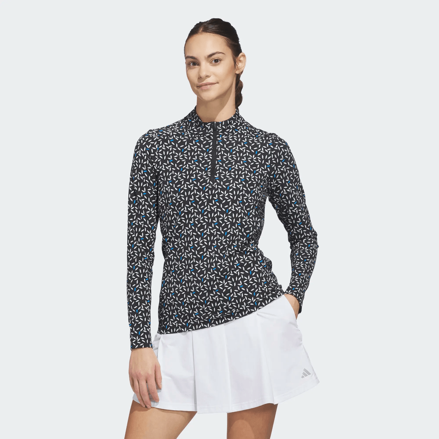 Adidas Ladies Ultimate365 Printed Quarter-Zip Mock Polo Shirt
