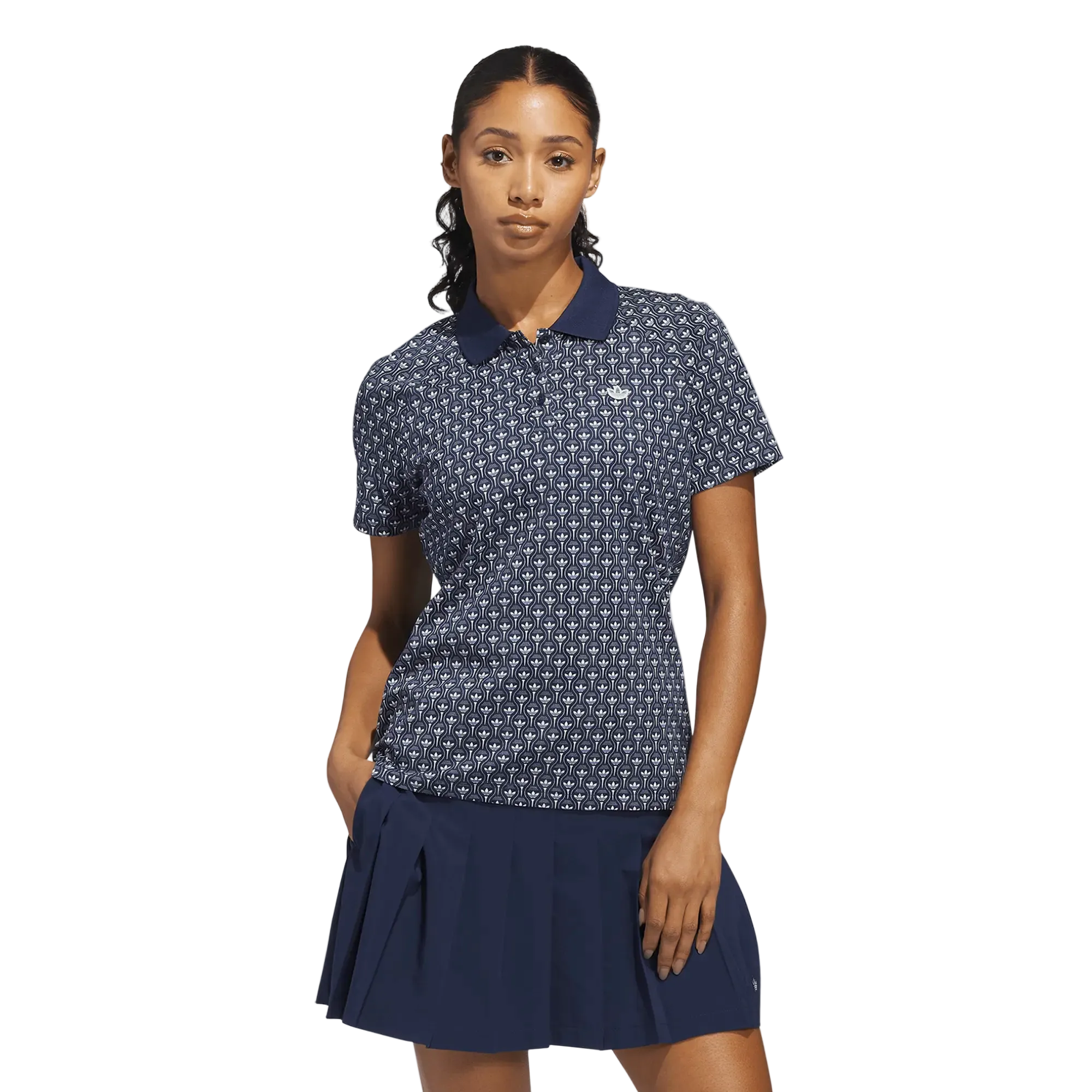Adidas Ladies Originals All Over Trefoil Polo Shirt