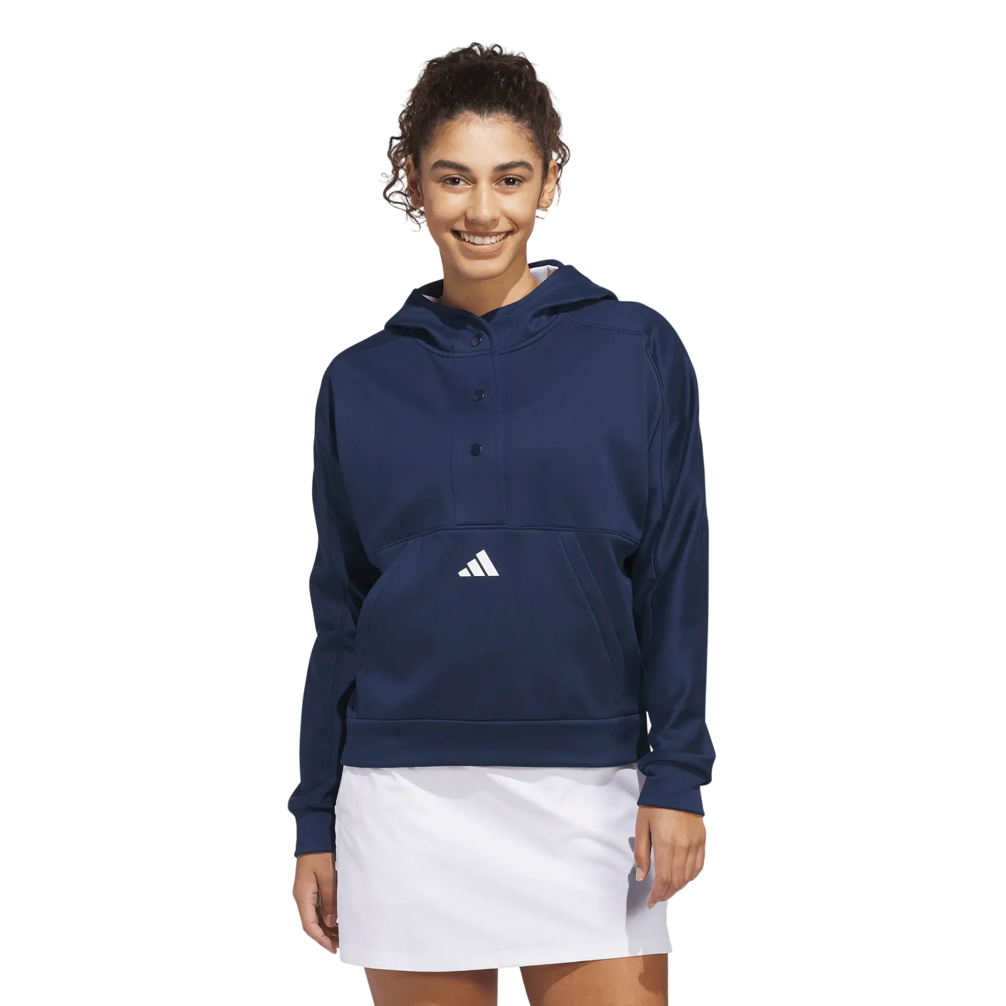 Adidas Ladies Beyond The Course Snap Climawarm Loose Hoodie - Navy