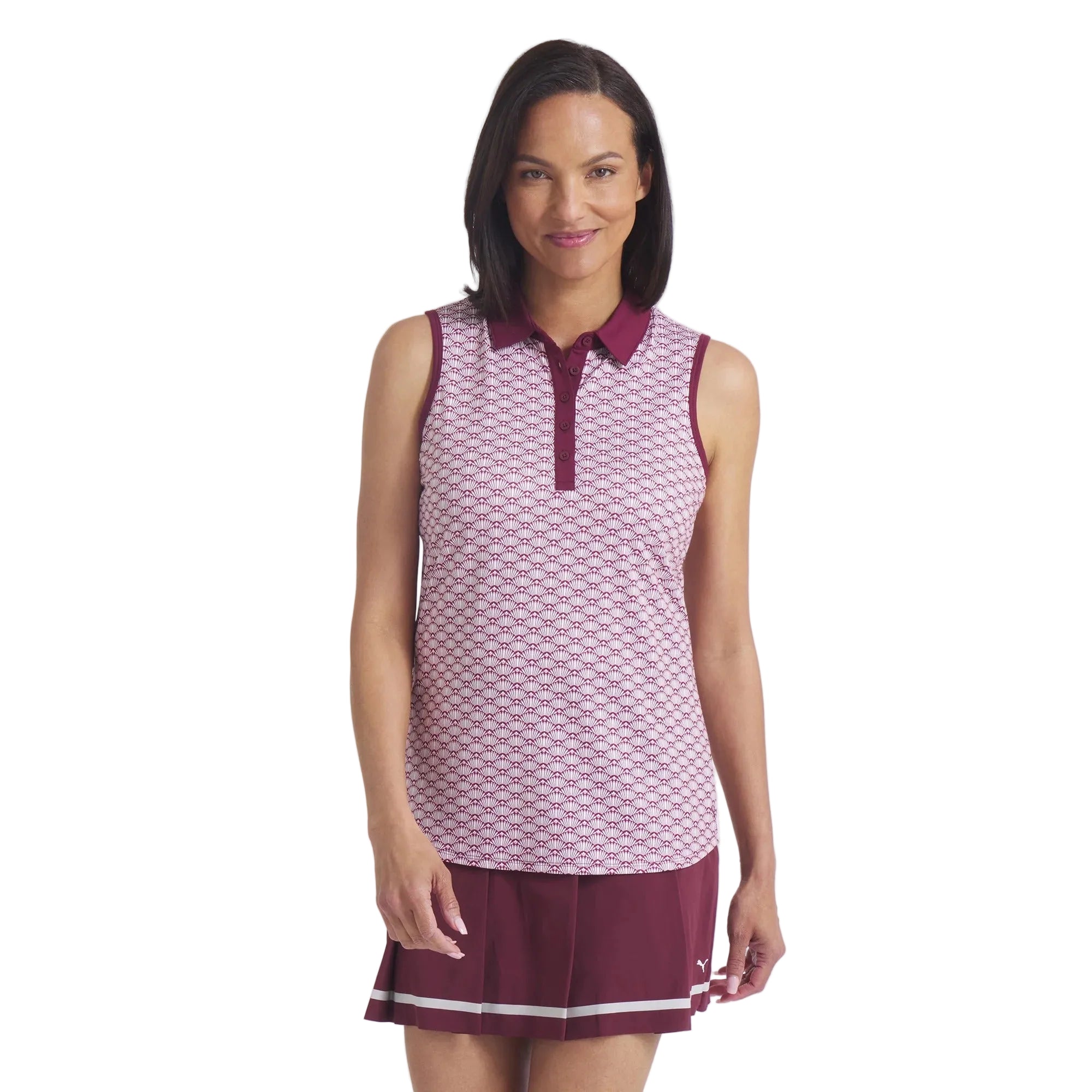 Puma Ladies CLOUDSPUN Scallop Sleeveless Golf Polo - Ruby