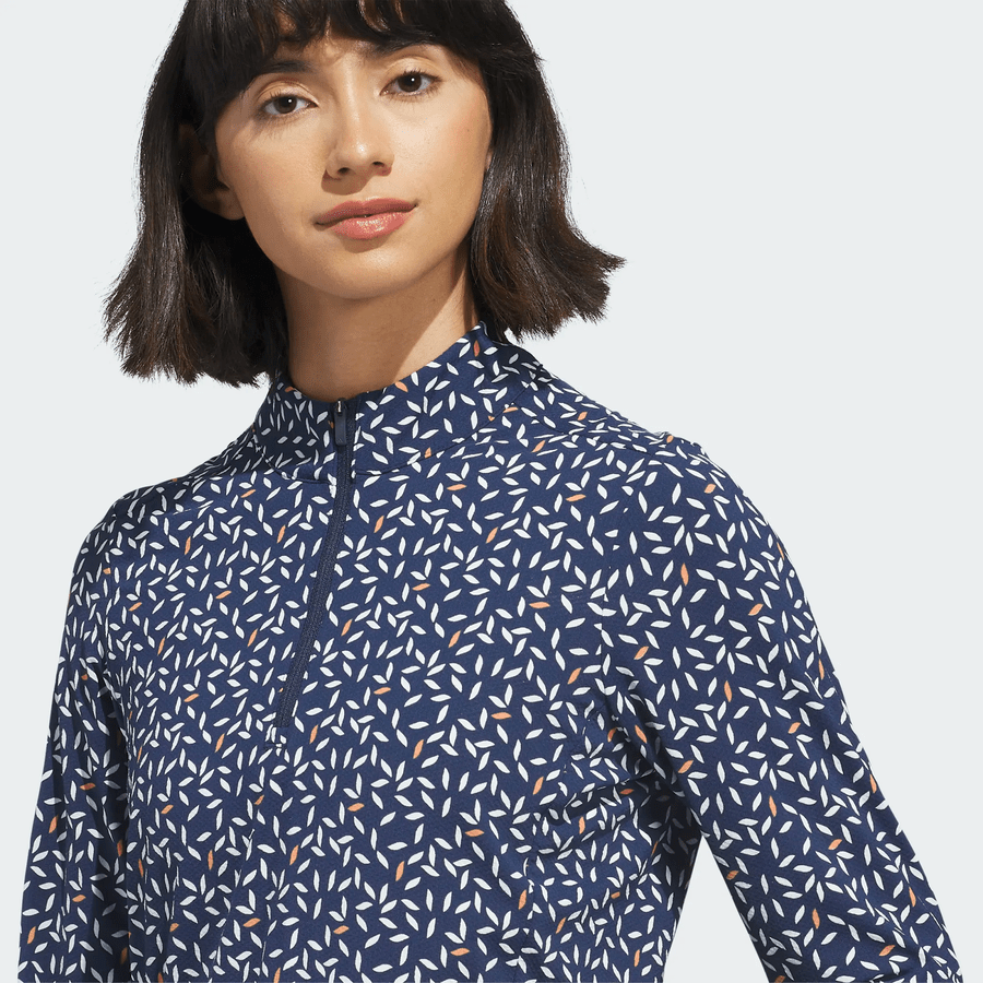 Adidas Ladies Ultimate365 Printed Quarter-Zip Mock Polo Shirt