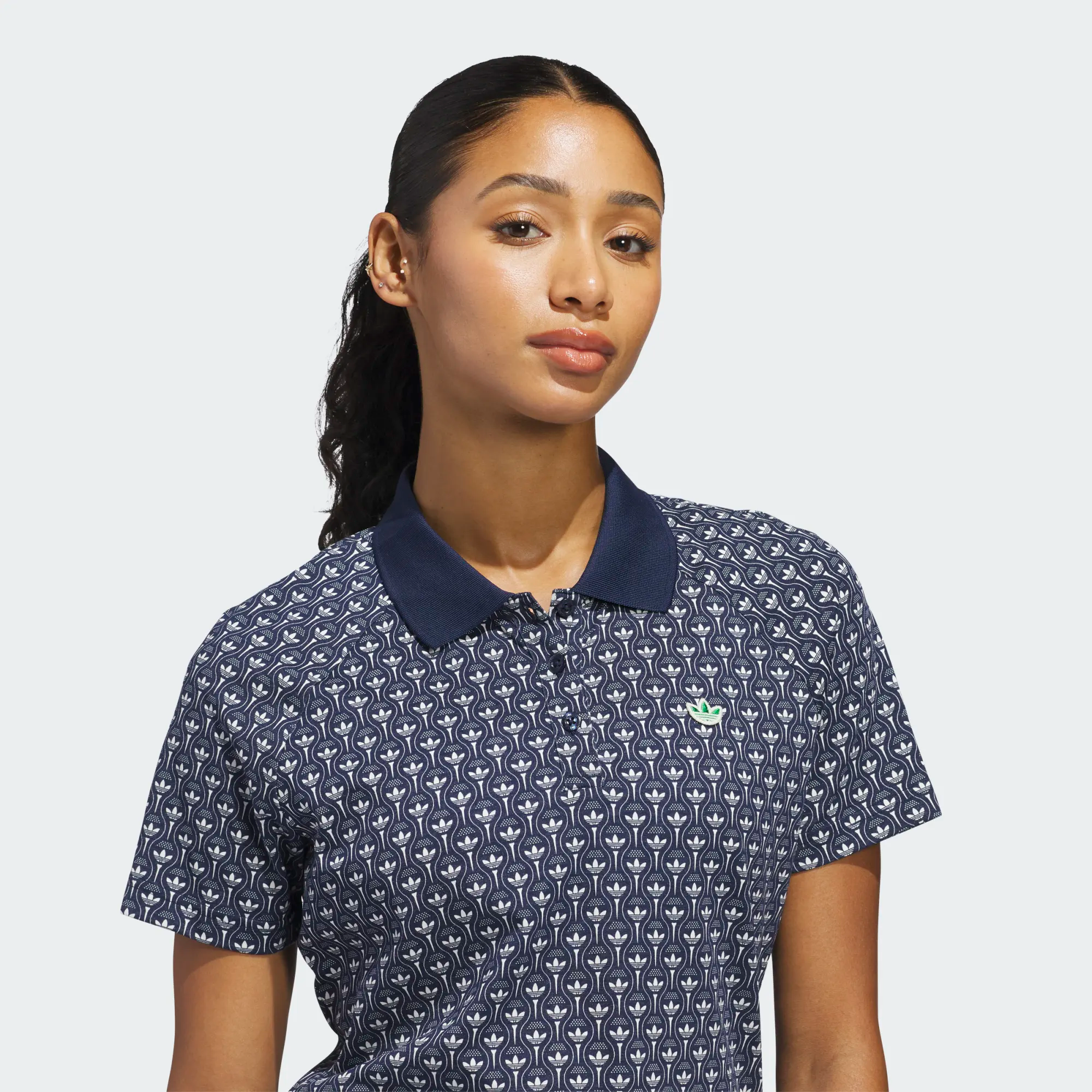 Adidas Ladies Originals All Over Trefoil Polo Shirt