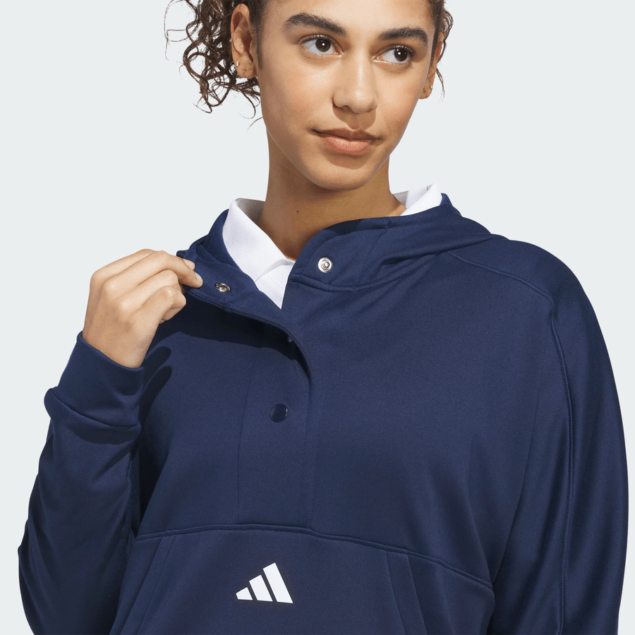 Sweat à capuche ample Adidas pour femme Beyond The Course à boutons-pression Climawarm - bleu marine