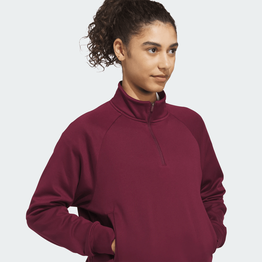 Adidas Ladies Ultimate365+ Climawarm Loose Quarter-zip Hoodie - Maroon