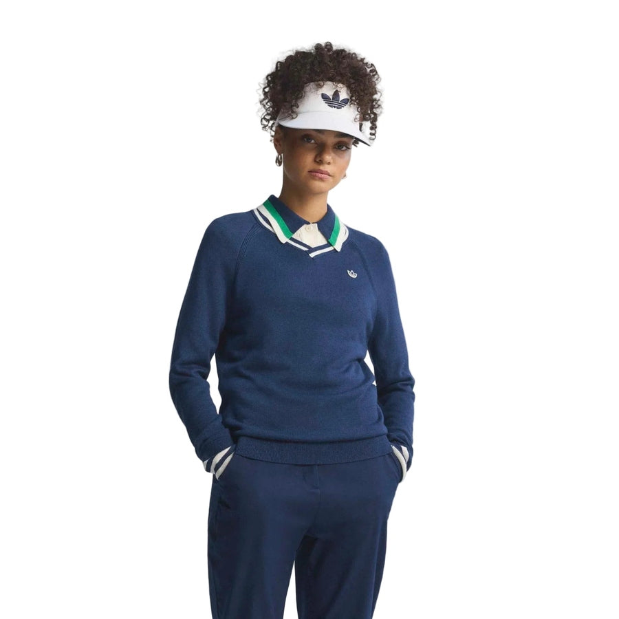 Adidas Ladies Originals Cashmere Blend V-Neck Sweater - Navy