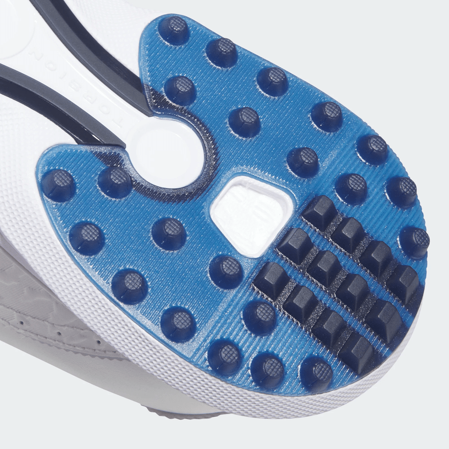 Chaussures de golf Adidas MC70 sans crampons pour femme - blanc/bleu