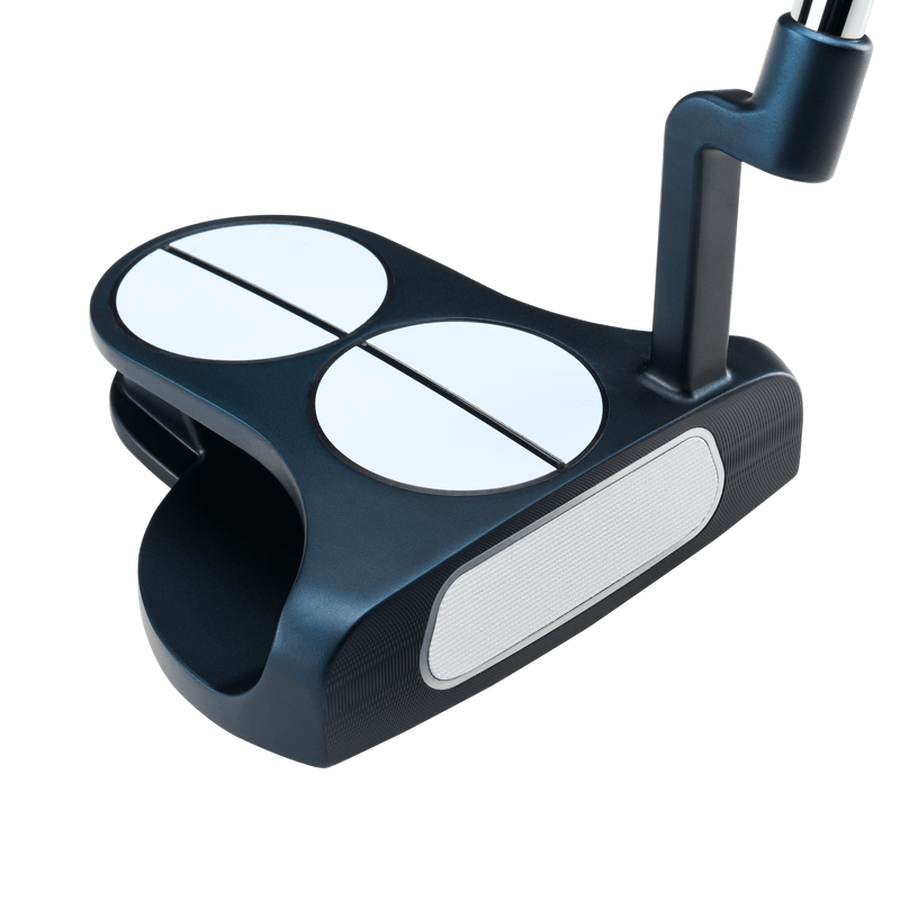 A black and silver Odyssey Ai-ONE 2-Ball CH Putter featuring two white circular alignment aids, a textured Ai-ONE Insert Technology face, photographed on a white background.