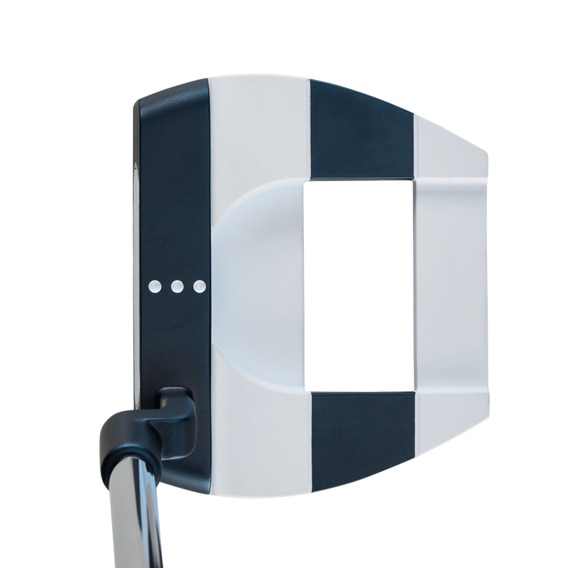 A top-down view of an Odyssey Ai-ONE Jailbird Mini CH Putter featuring three alignment dots, a central rectangular cutout, and advanced Ai-ONE Insert Technology for enhanced performance.