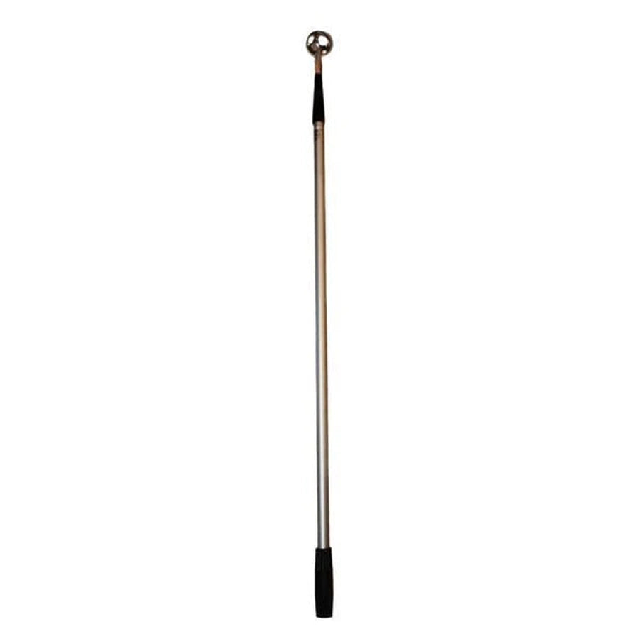 The 2024 NS 15 Foot Metal Ball Retriever is a long, slender rod with a black handle and a small looped end, designed to retrieve balls from up to 15 feet away.