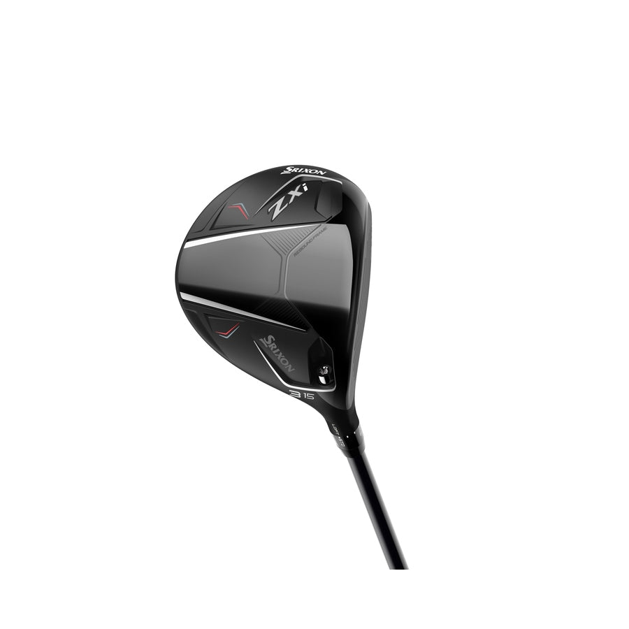 The Srixon ZXi Fairway Wood is displayed at an angle, showcasing its Rebound Frame clubhead design for improved ball speed and visible branding, set against a white background.