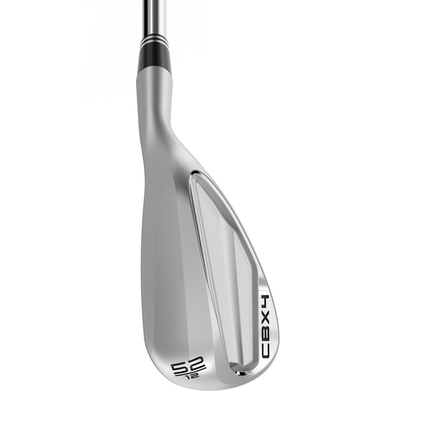 A close-up of the Cleveland CBX4 ZipCore Tour Satin Wedge with Steel Shaft showcases its HydraZip technology and “52 12” on the clubhead, all displayed against a plain white background.
