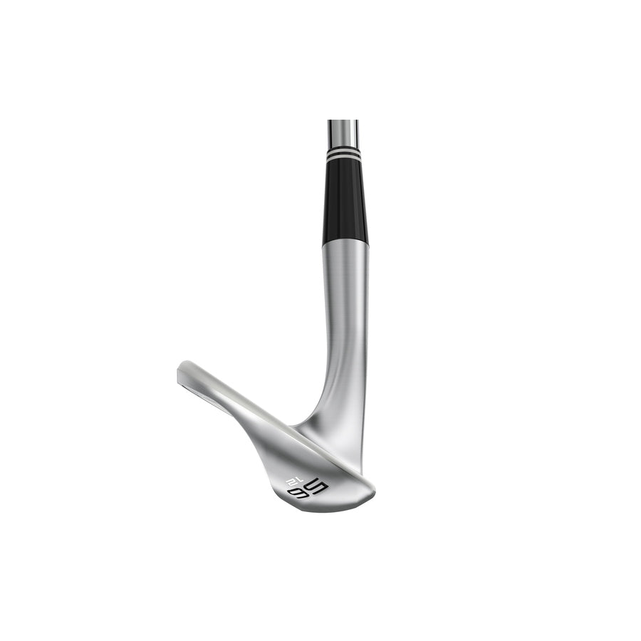 Close-up of a Cleveland Golf CBX Full Face 2 Tour Satin Wedge in silver, displaying 56 and 12 on the clubhead with advanced HydraZip technology, set against a plain white background.