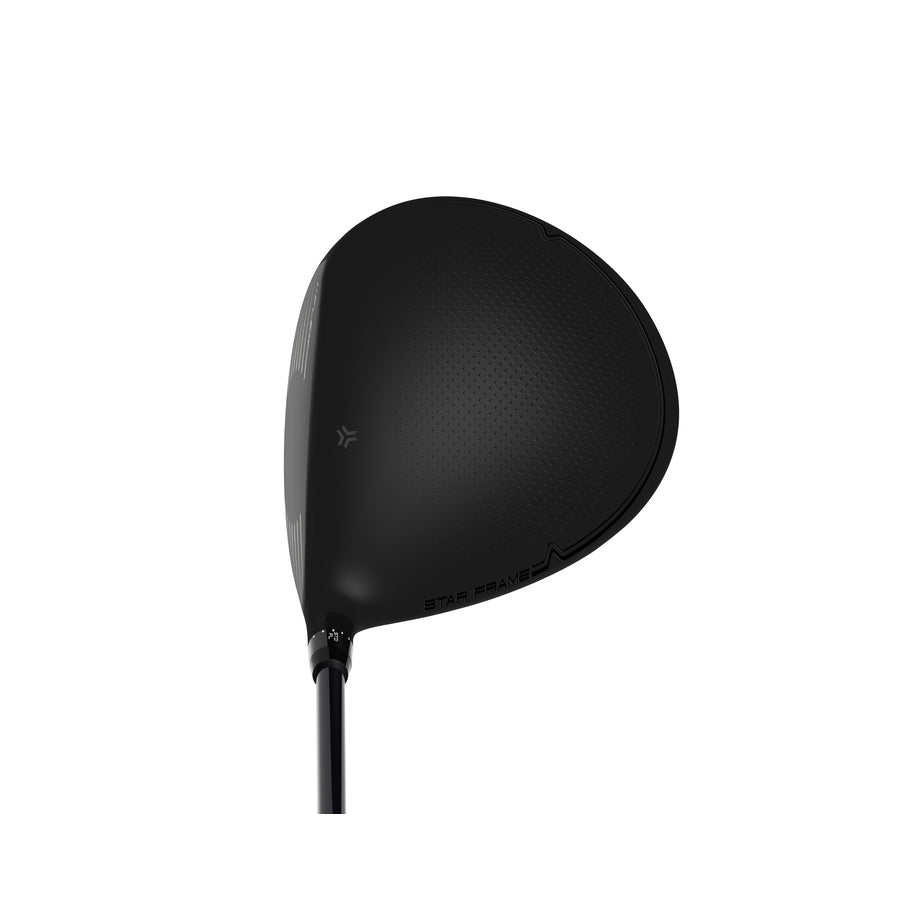 The Srixon ZXi LS Driver in black features a textured clubhead and sleek design with adjustable sole weights. Seen from above on a white background, the shaft is partly visible at the bottom.