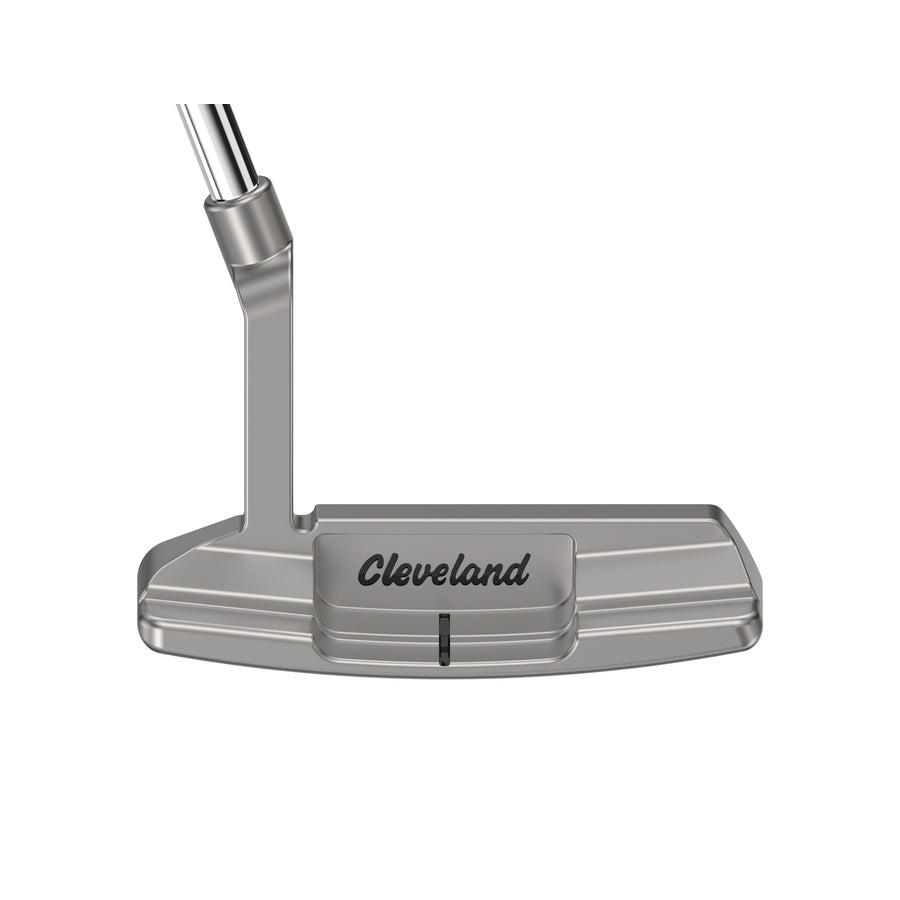 The Cleveland Ladies HB Soft 2 #1 Putter features a silver flat face with Speed Optimized Face Technology, engraved alignment lines, and a left-angled shaft. The HB SOFT 2 and black Cleveland script logo appear on the back.
